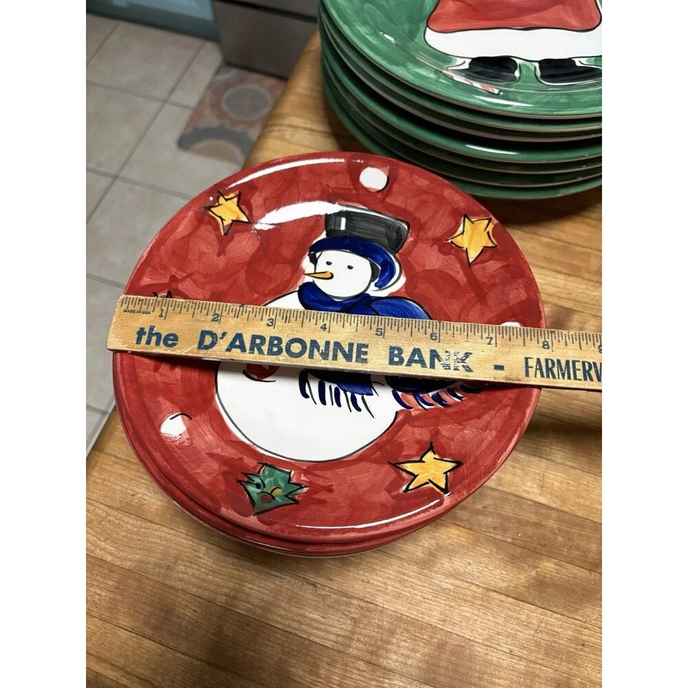 Set Of 8 Gibson Snowman Stoneware Dessert Plates 8”